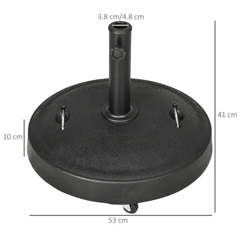 Rootz Parasol Stand - Parasol Holder - Parasol Base - Umbrella Stand With Wheels - Weather Resistant - Black - 53cm x 53cm x 41cm