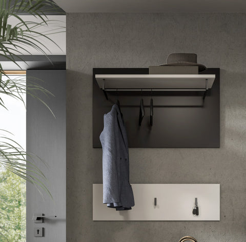 Rootz White Entryway Panel - Wall Rack - Coat Hooks - Space-Saving - 80 x 73 x 27 cm