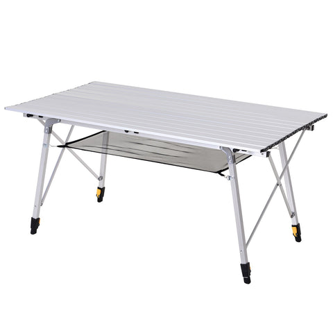 Rootz Picnic Folding Table - Height-Adjustable Camping Table - Portable Table - Aluminum - 120 x 70 x 58-73 cm - Includes Carrying Bag