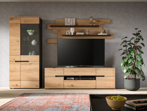 Rootz 3 Piece Living Room Set - Display Cabinet - Lowboard - Wall Shelf - Space-Saving - Artisan Replica 280x190x44 cm