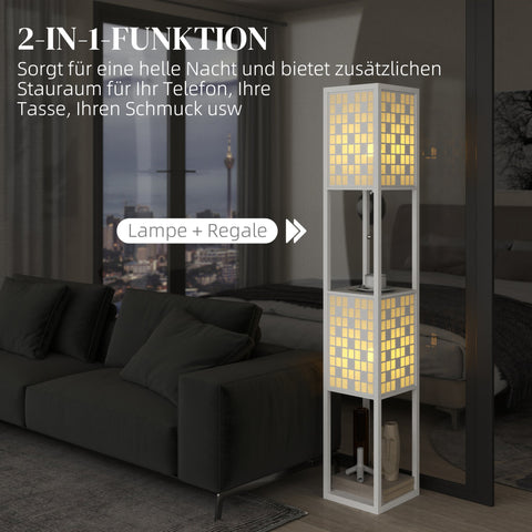 Rootz Floor Lamp - Grid Pattern Lamp - 2-Level Shelves - Enhances Ambient Lighting - White - 155.5H cm with 35.5L x 22.2B cm Lampshade