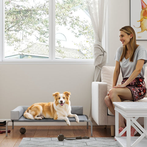 Rootz Outdoor Dog Bed - Elevated Pet Lounger - Raised Dog Sofa - Breathable Comfort - 110cm x 75cm x 30cm - Grey