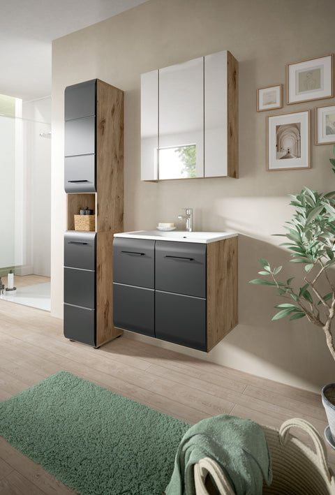 Rootz Bathroom Set - Black and Brown Imitation - Modern Design - 105x185x46 cm - With Sink