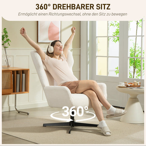 Rootz White Upholstery Armchair - Lounge Chair - Swivel Chair - Offers Comfort - 74cm x 86.5cm x 102cm