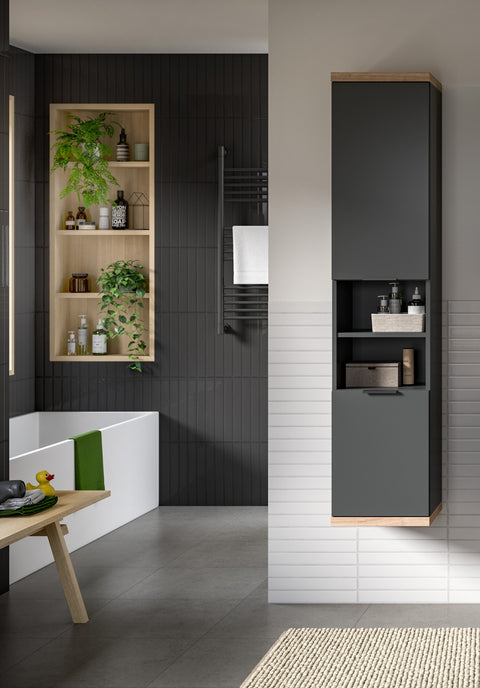 Rootz Wall Cabinet - Bathroom Storage - Gray Cupboard - Ample Storage Space - 35x160x31 cm