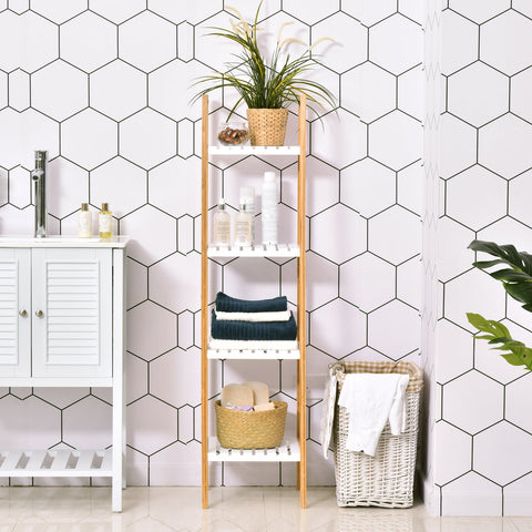 Rootz Bamboo Bathroom Shelf - Bathroom Organizer - Storage Rack - Moisture Resistant - 35W x 36D x 138.5H cm
