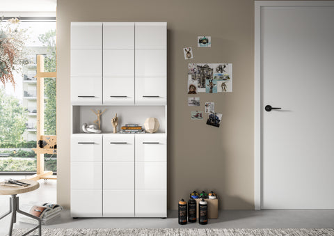 Rootz Bathroom Cabinet - Storage Cabinet - White Gloss Cabinet - Maximizes Storage - 90 x 185 x 30 cm