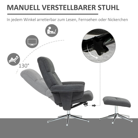 Rootz Relaxation Chair with Stool - Recliner - Lounge Chair - Adjustable Backrest - 78L x 85W x 106H cm