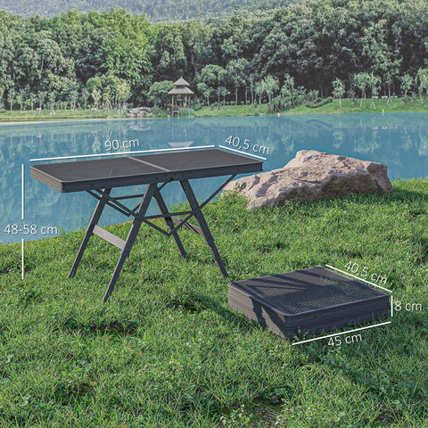 Rootz Adjustable Camping Table - Folding Picnic Table - Portable BBQ Table - Rust Resistant - 90cm x 40.5cm x 48/58cm