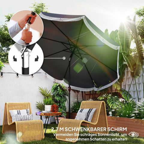 Rootz Ø269cm Parasol - Garden Sunshade - Balcony Screen - UPF 30+ UV Protection - Ø2.69m x 2.38m - Grey