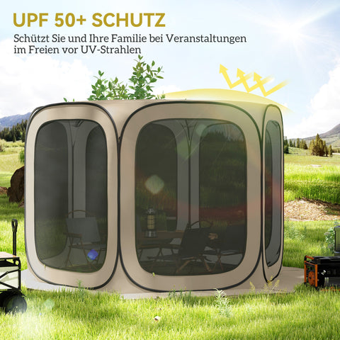 Rootz Pop-up Camping Tent - Portable Shelter - Outdoor Canopy - UPF50+ Protection - 340cm x 300cm x 220cm - Brown and Black