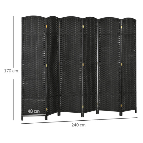 Rootz 6-Part Room Separator - Foldable Privacy Screen - Black Partition - Durable Polypropylene - 240cm x 1.6cm x 170cm