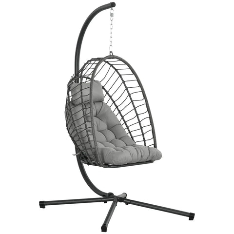 Rootz Hammocks - Hanging Chairs - Wicker Lounge Chair - Weather Resistant - 1 Cushion - Rattan Rocking Chair - Mountaineering Buckle - Polyester-PP Foam - Light Gray-dark Gray - 100L x 131W x 194H cm