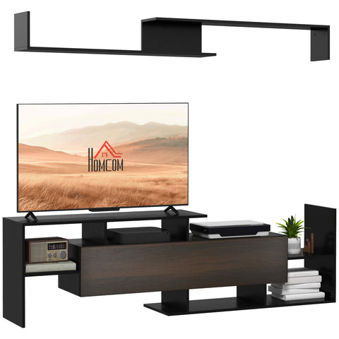 Rootz TV Furniture Set - TV Bank - Wall Shelf - Chipboard Durability - 153.6h x 25 x 42cm TV Stand, 150 x 14.5 x 16.3cm Wall Shelf