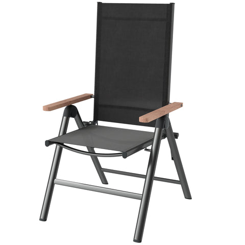 Rootz Steel Garden Chair - Folding Balcony Chair - Armrest Chair - Comfort with Eucalyptus Armrests - 60cm x 73cm x 108cm