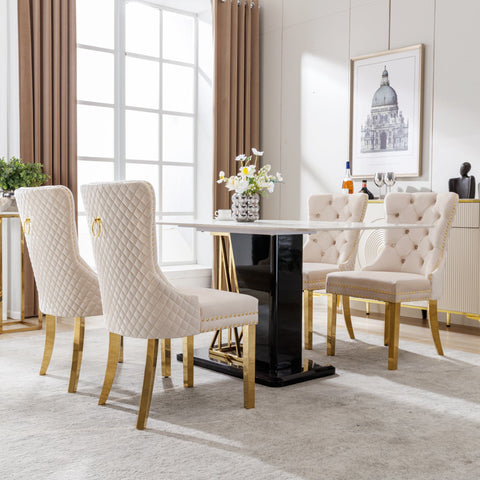 Rootz 4 Piece Set Dining Chairs - Upholstered Chairs - Velvet Covered Chairs - Nail Head Trim - 51.5cm x 65.5cm x 95cm