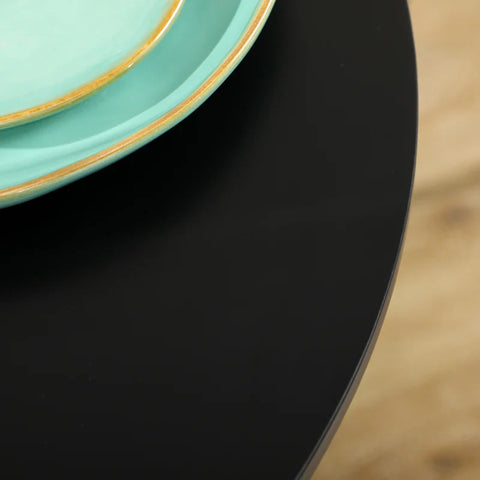 Rootz Round Dining Table - Modern Dining Room Table with Steel Base - Non-slip Foot Pad - Space Saving - Small Dining Table - Black - 70 x 70 x 75 cm