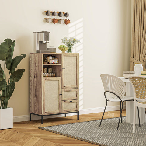 Rootz Storage Cabinet - Flexible Chest - Drawers - Adjustable Shelves - Rattan Doors - Easy Cleaning - 80W x 40D x 120H cm
