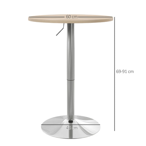 Rootz Round Bar Table - High Kitchen Table - Adjustable Height Table - Height Adjustable 69-91 cm - 360° Rotating - 60cm x 60cm x 69-91cm