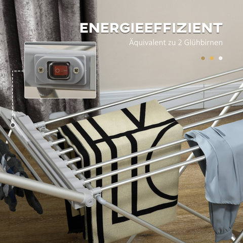 Rootz Heated Electric Laundry Rack - Drying Rack - Foldable Clothes Rack - Saves Drying Time - 144l x 53b x 91h cm
