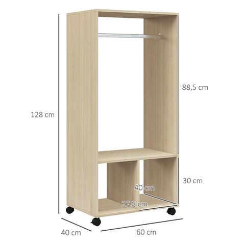 Rootz Cupboard with Shelf - Wardrobe Storage - Clothes Organizer - Easy Mobility with Swivel Wheels - 60L x 40W x 128H cm