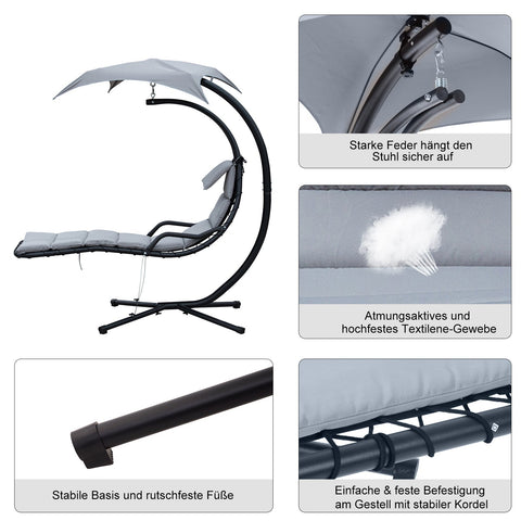 Rootz Hanging Lounger Schwingliege - Hollywood Swing - Garden Lounger - Ergonomic Comfort - 190cm x 115cm x 190cm