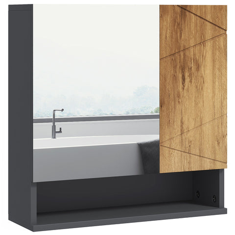 Rootz Wall Mounted Bathroom Mirror Cabinet - Storage Space - Vanity Unit - Soft Close Dampers - 55 x 17 x 55 cm - Brown, Grey