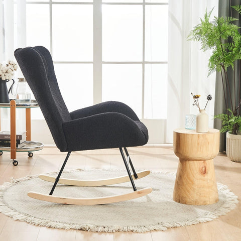 Rootz Gray Teddy Velvet Rocking Chair - Leisure Chair - Velvet Armchair - Ergonomic Comfort - 67.5L x 93W x 93H cm