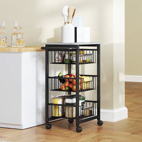 Rootz 3 Tier Kitchen Trolley on Wheels - Rolling Serving Cart - Mobile Storage Rack - Spacious & Durable - 49.5x31x69cm Steel & MDF