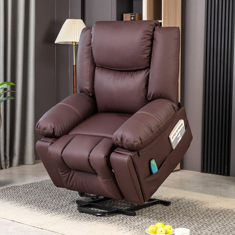 Rootz Power Massage Chair - Recliner - Heated Armchair - 8-Point Massage - Brown PU Leather - 85L x 75W x 103H cm