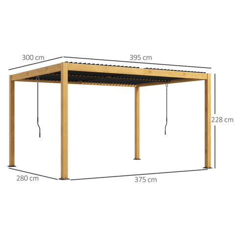 Rootz 3x4m Bioclimatic Pergola - Sun Sail - Outdoor Shelter - Adjustable Slats - Aluminum - 395x300x228cm