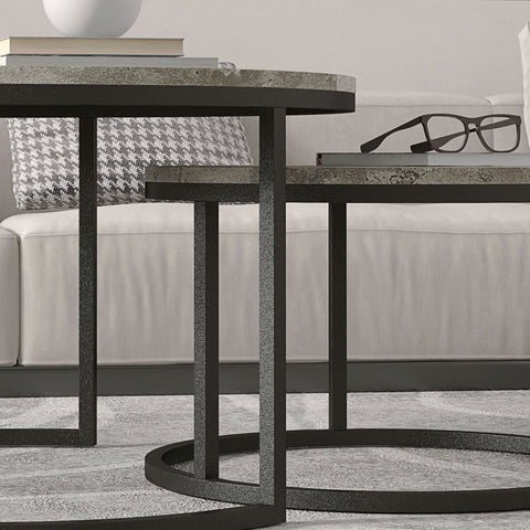 Rootz Coffee Table Set - Round Set Tables - Industrial Design - Durable - 78.5cm x 78.5cm x 46.5cm & 59cm x 59cm x 36.5cm