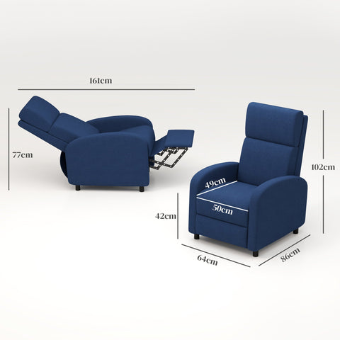 Rootz Lying Chair Relax Armchair - Recliner Chair - Ergonomic Chair - Integrated Footrest - 64cm x 86cm x 102cm