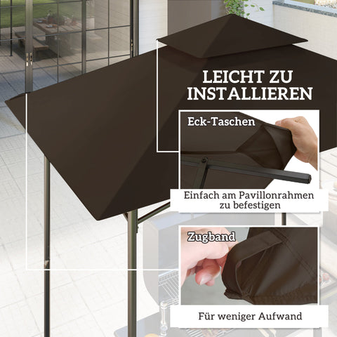 Rootz Garden Gazebo Replacement Tarpaulin - BBQ Gazebo Roof - Canopy Cover - UPF50+ Protection - 244cm x 152cm - Brown