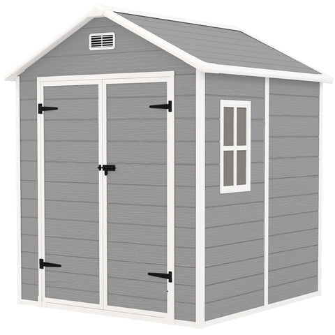 Rootz Plastic Garden Shed - Tool Shed - Outdoor Storage Unit - Weatherproof & Lockable - Ventilated & UV Resistant - 182x151x219cm - Grey, White