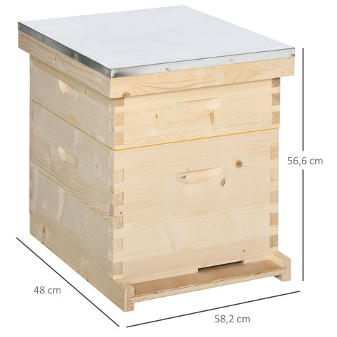 Rootz Beehive Kit - Wooden Bee Hive - Apiary Set - Solid Fir Wood - Galvanized Metal Lid - 58.2cm x 48cm x 56.6cm