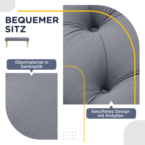 Rootz getufte bank - fluwelen look - gestoffeerde zitting - comfortabele zitting - hoge stabiliteit - 115 cm x 46 cm x 49 cm