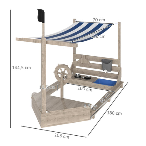 Rootz Pirate Ship Sandpit - Children's Play Set - Wooden Sandbox - Imaginative Fun - 180x103x144.5cm