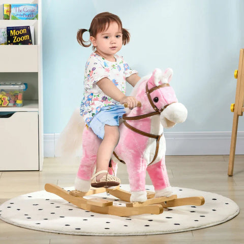 Rootz Rocking Horse - Saddle With Stirrups - Sound Effects - Music - Plush Body - Metal Frame - Up To 30 Kg - Pink - 68cm x 26cm x 62cm