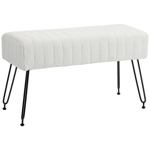 Rootz Faux Fur Padded Bench - Hallway Bench - Bed Bench - Elegant Design - 82cm x 30cm x 47cm