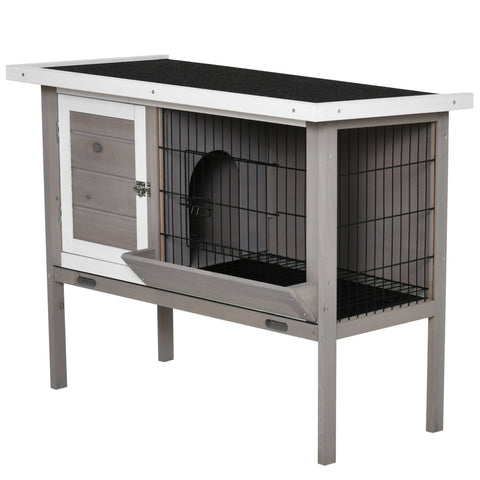 Rootz Wooden Rabbit Hutch - Bunny Cage - Pet Enclosure - Easy Cleaning - 91cm x 46cm x 71cm - Asphalt Roof, Removable Drawer