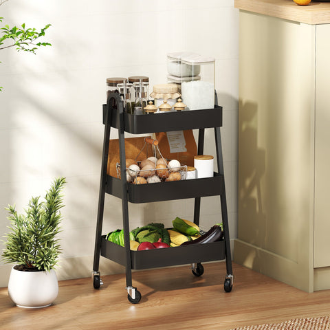Rootz 3-Level Kitchen Cart - Serving Trolley - Utility Cart - Easy Mobility - 29.8cm x 74.5cm