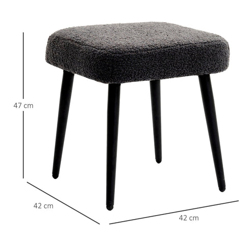 Rootz Stool - Footrest - Ottoman - Cashmere-Look Fabric - Accent Chair - 42cm x 42cm x 47cm - Dark Gray - Steel Legs - 10cm Cushion