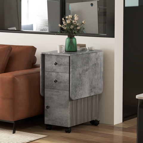 Rootz Folding Kitchen Table - Collapsible Dining Table - Space-Saving Table - 2 Folding Tops, 2 Drawers, Cupboard - 120x60x76.5 cm - Grey