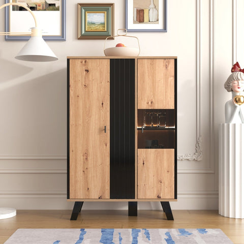 Rootz Side Cabinet - Sideboard - Display Cabinet - Ample Storage & LED Lighting - 80cm x 120cm x 40cm