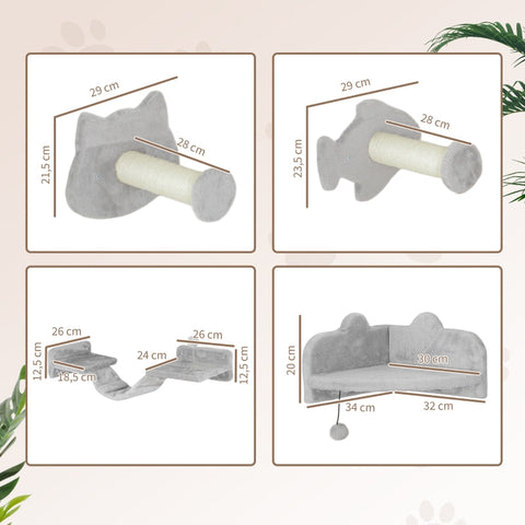 Rootz Cat Climbing Wall Set - Cat Steps - Double Platform - Corner Platform - Plush-Covered Chipboard - Space Saving - 90cm x 26cm x 12.5cm