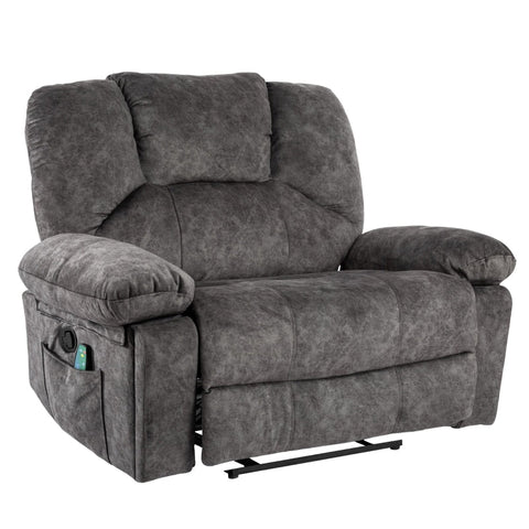 Rootz Extra Wide Manual Massage Chair - Gray Armchair - Recliner Seat - 8-Point Massage & Heating - 115L x 68W x 105H cm