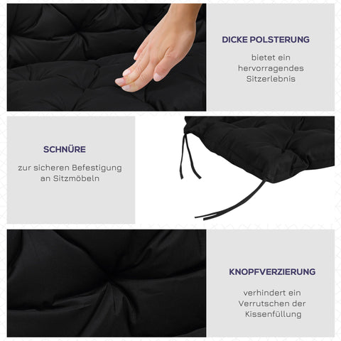 Rootz 3 Seated Bank Cover - Bench Pad - Garden Furniture Cushion - Enhances Comfort - 100x98x8cm - Black Polyester Foam