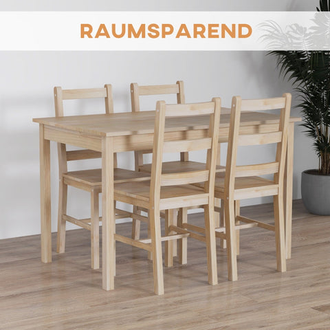 Rootz 5-Piece Dining Table Set - Dining Room Furniture - Pine Wood Dining Set - Space-Saving Design - High-Quality Materials - Floor Protection - Table: 118L x 73W x 75H cm, Chair: 41.5L x 46D x 90H cm