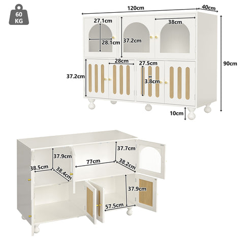 Rootz Modern Sideboard Cabinet - Dining Room Storage - Piano Key Design - Durable MDF - 120cm x 40cm x 90cm